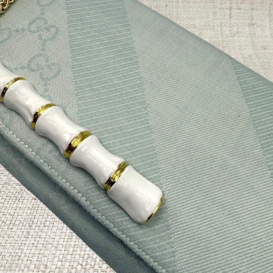 Gucci Logo Light Blue with stripe Scarf Crossbody Clutch