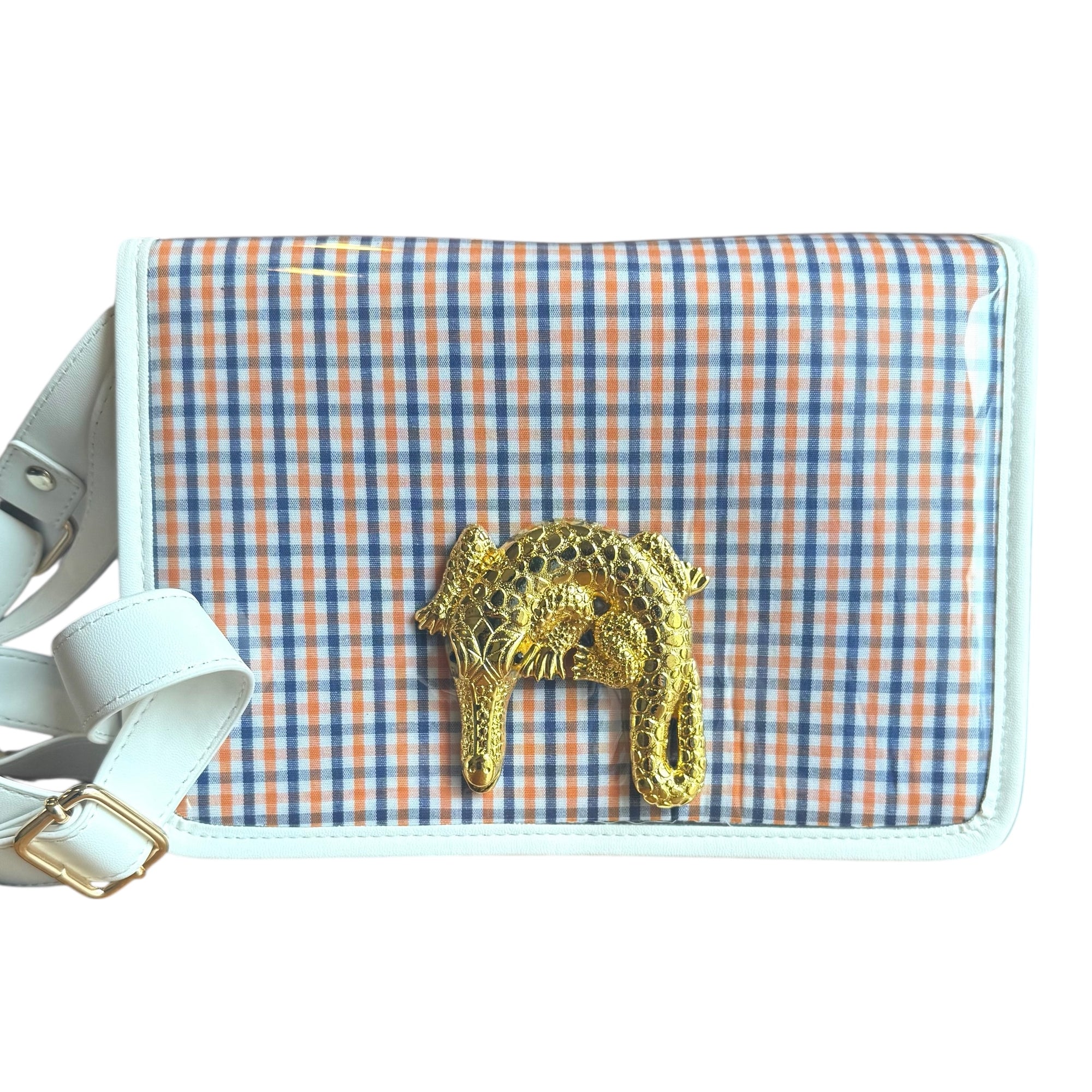 Orange and Blue Plaid Clear Stadium Bag with Gator