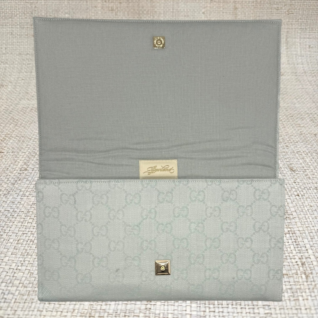 Gucci Logo Light Blue with stripe Scarf Clutch