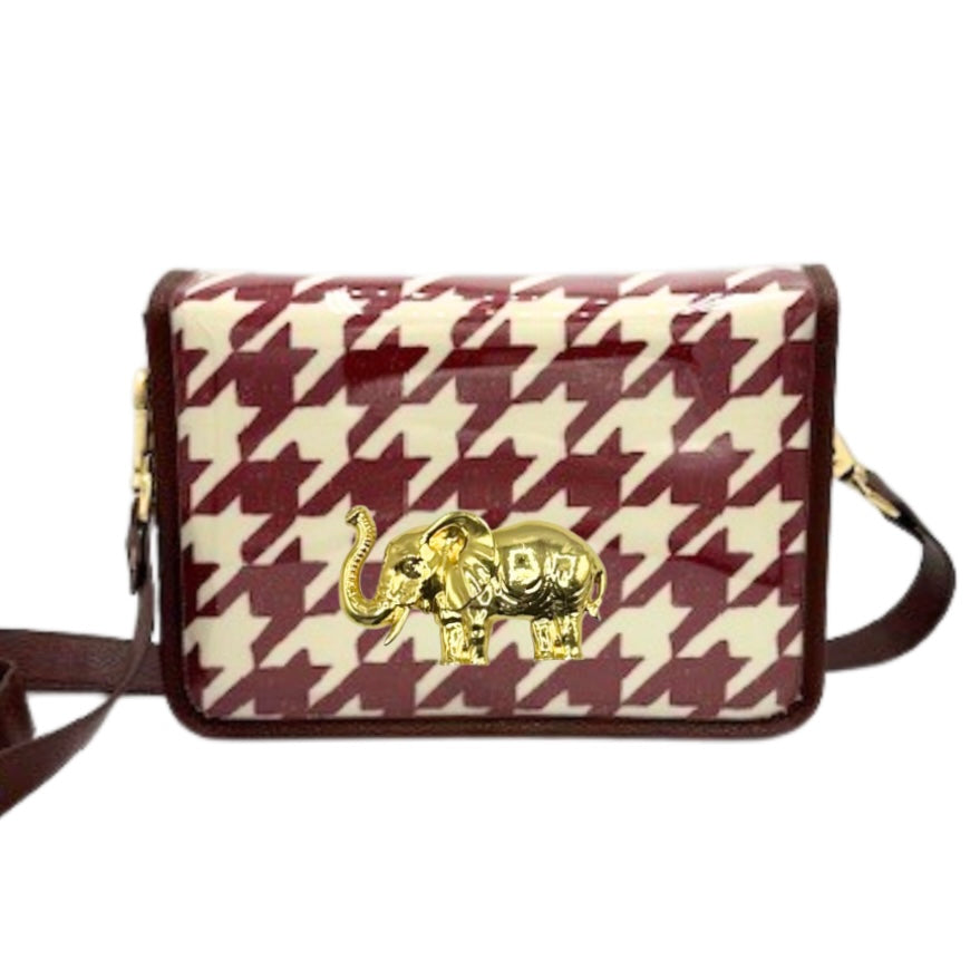 Crimson Houndstooth Clear Stadium Bag with Elephant