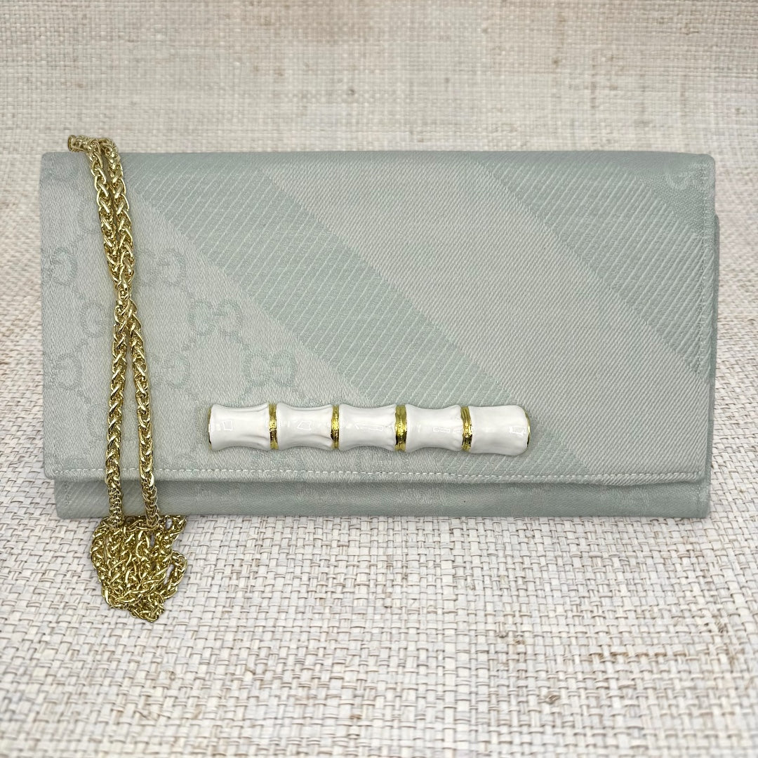 Gucci Logo Light Blue with stripe Scarf Crossbody Clutch