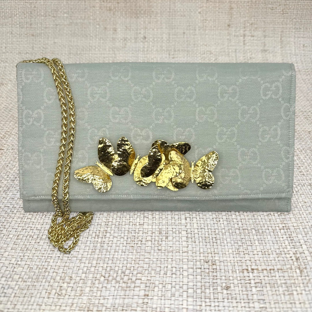 Gucci Logo Light Blue Scarf Crossbody Clutch