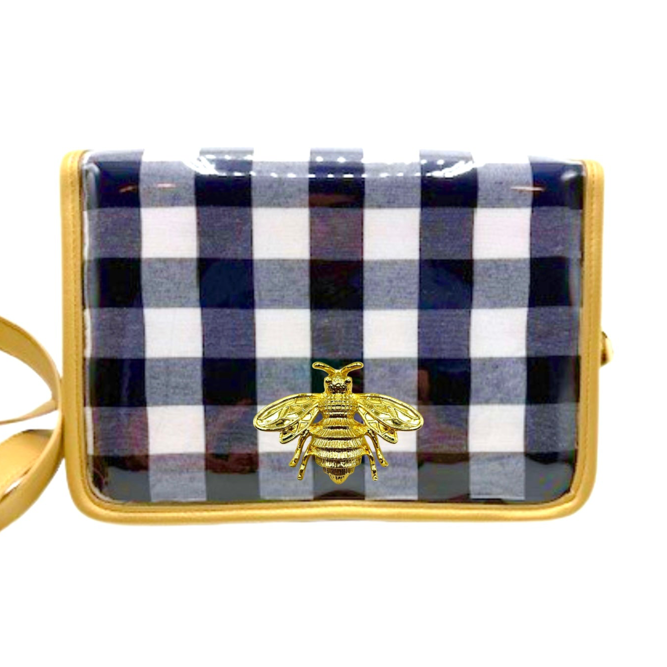 Navy Buffalo Check Clear Stadium Bag with Bee