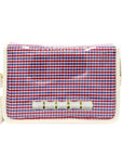 Red and Blue Gingham Clear Stadium Bag with White Bamboo