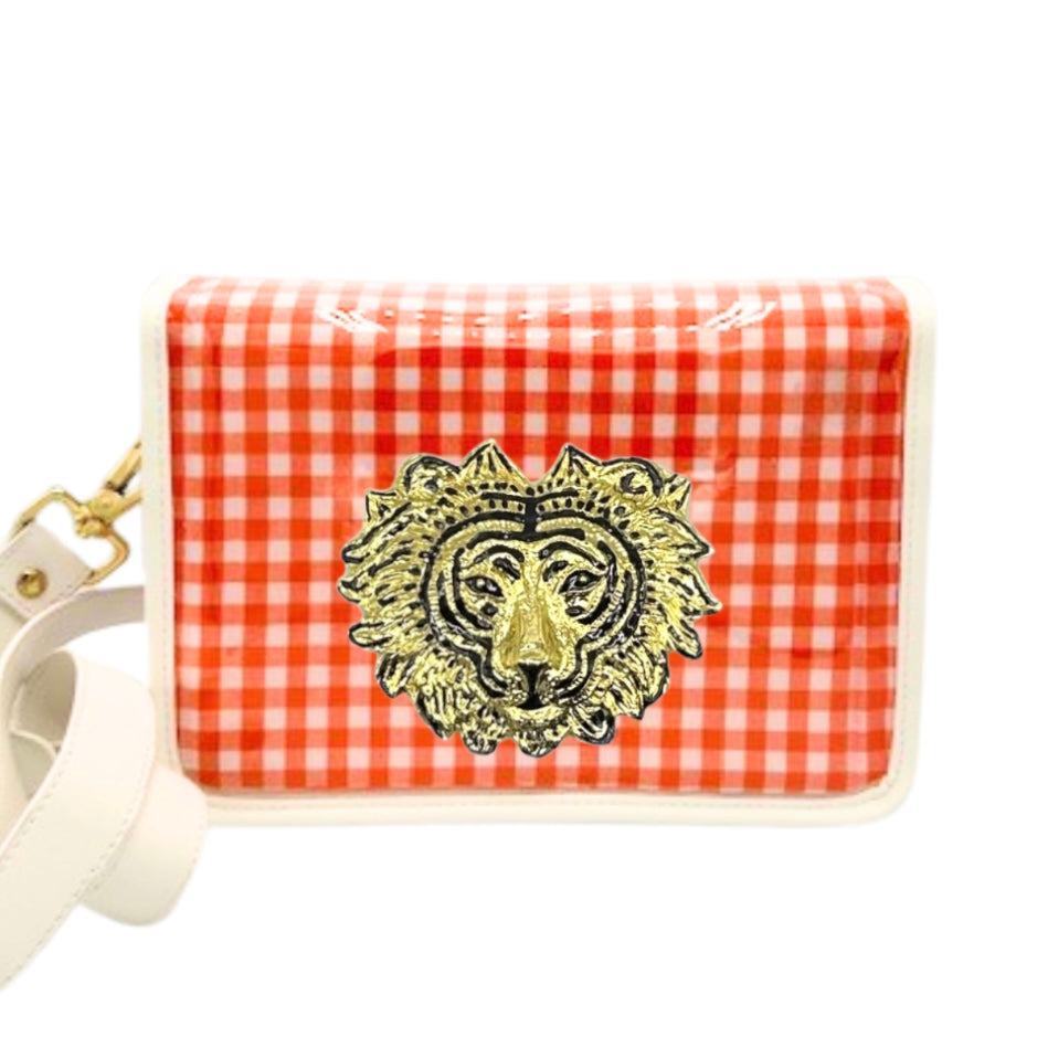 Orange Gingham Clear Stadium Bag with Tiger