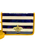 Navy Thiccc Stripe Clear Stadium Bag with Gold Bee
