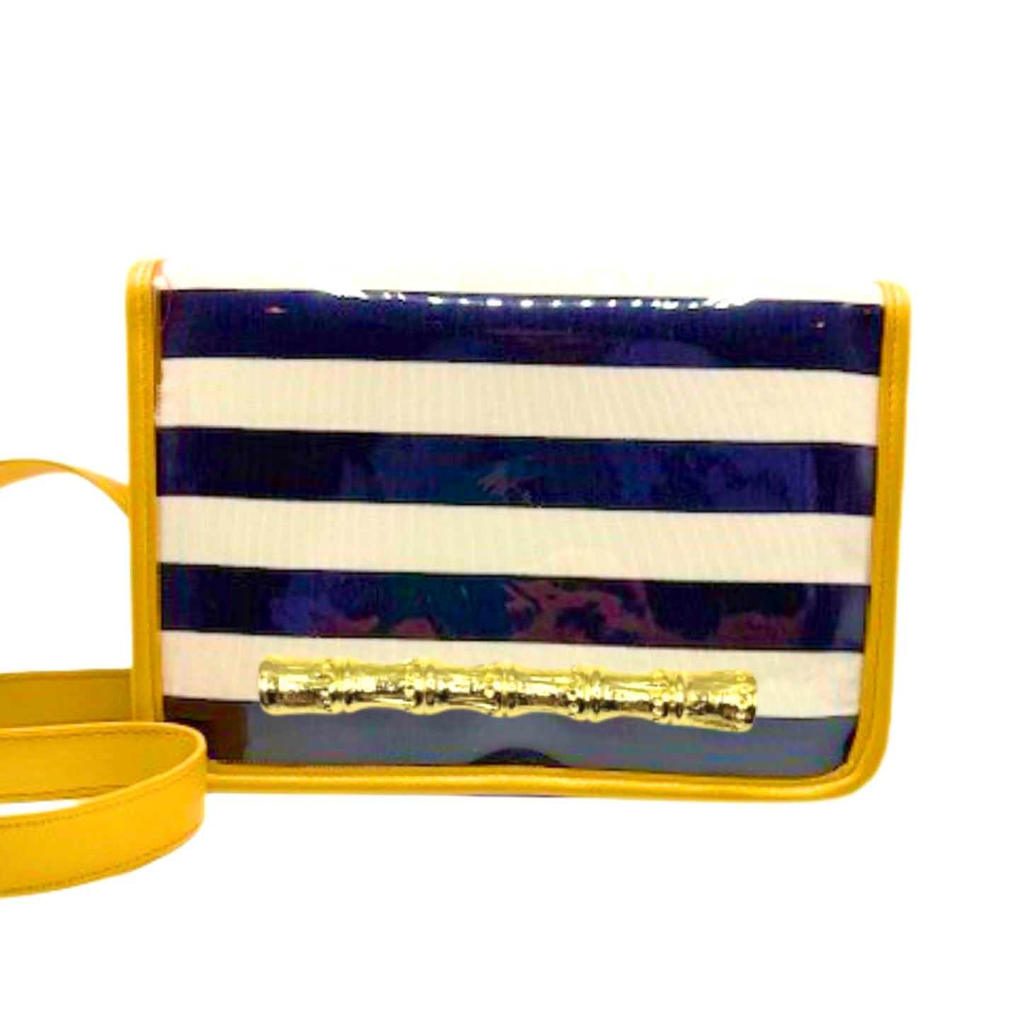 Navy Thiccc Stripe Clear Stadium Bag with Gold Bamboo Stick