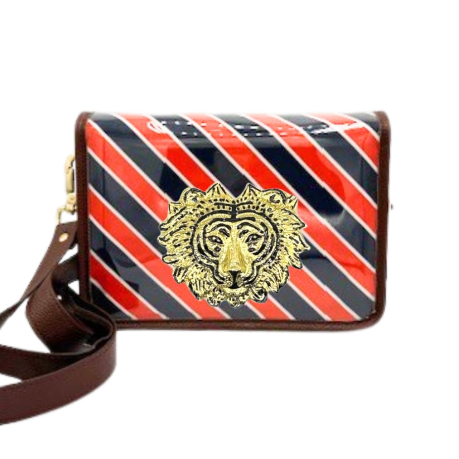 Orange and Navy Stripe Clear Stadium Bag with Tiger