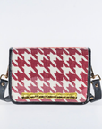 Crimson Houndstooth Clear Stadium Bag with Gold Bamboo Stick(black trim)
