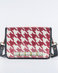Crimson Houndstooth Clear Stadium Bag with White Bamboo Stick(black trim)