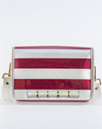 Maroon Stripe Clear Stadium Bag with White Bamboo Stick(white trim)