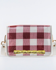 Crimson Buffalo Check Clear Stadium Bag with Gold Bamboo Stick