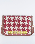 Crimson Houndstooth Clear Stadium Bag with Gold Bamboo Stick