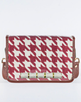 Crimson Houndstooth Clear Stadium Bag with White Bamboo Stick
