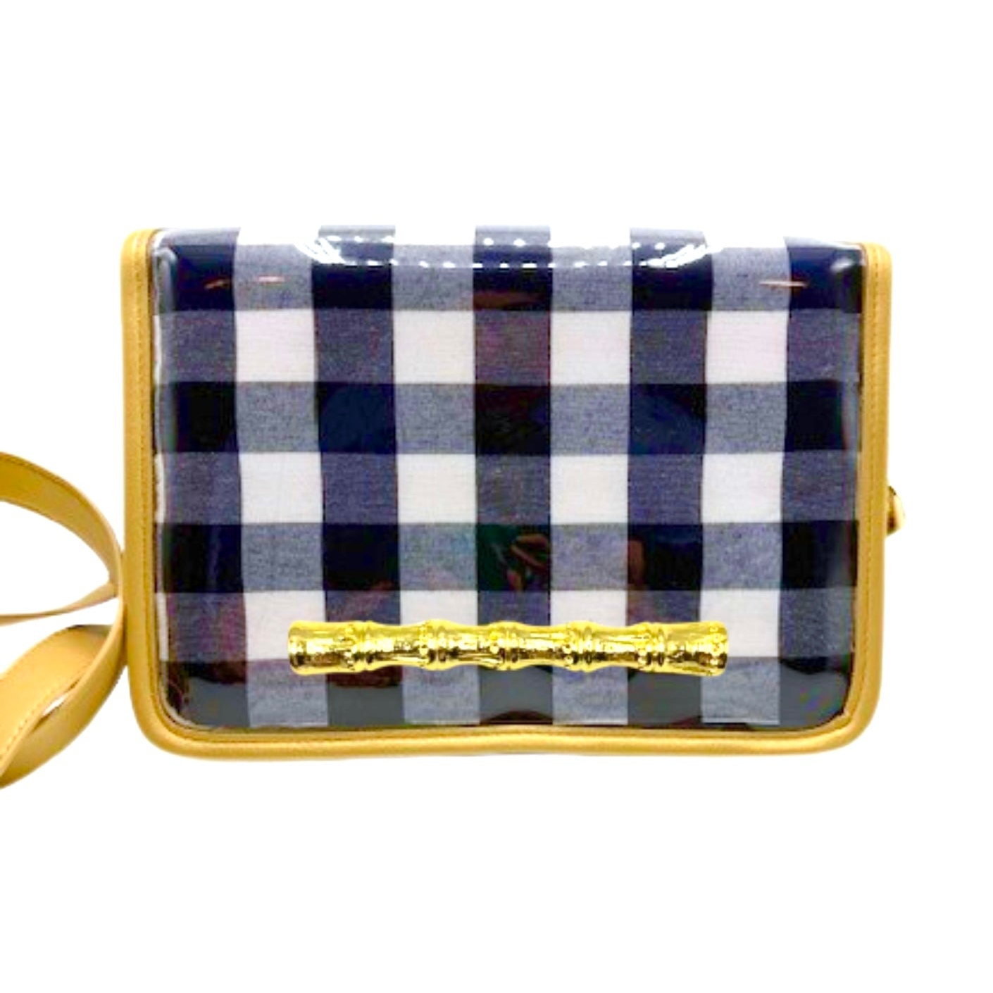 Navy Buffalo Check Clear Stadium Bag with Gold Bamboo