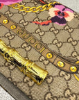 Gucci Logo Pink Floral Scarf Clutch with tan flap