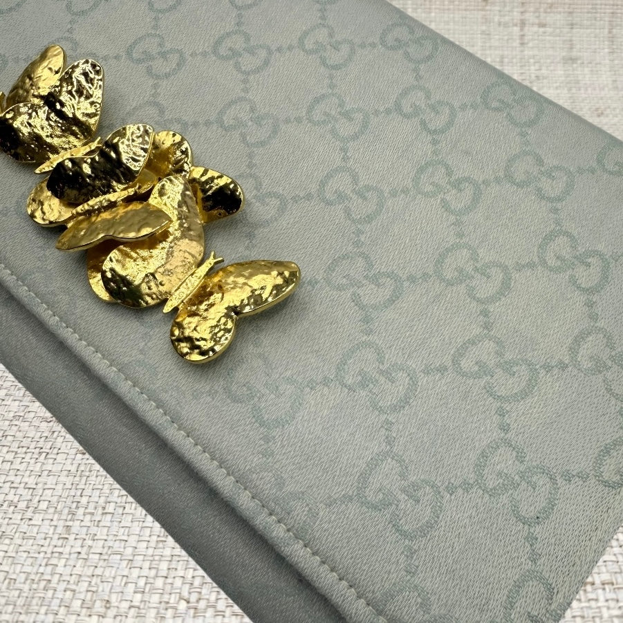 Gucci Logo Light Blue Scarf Clutch