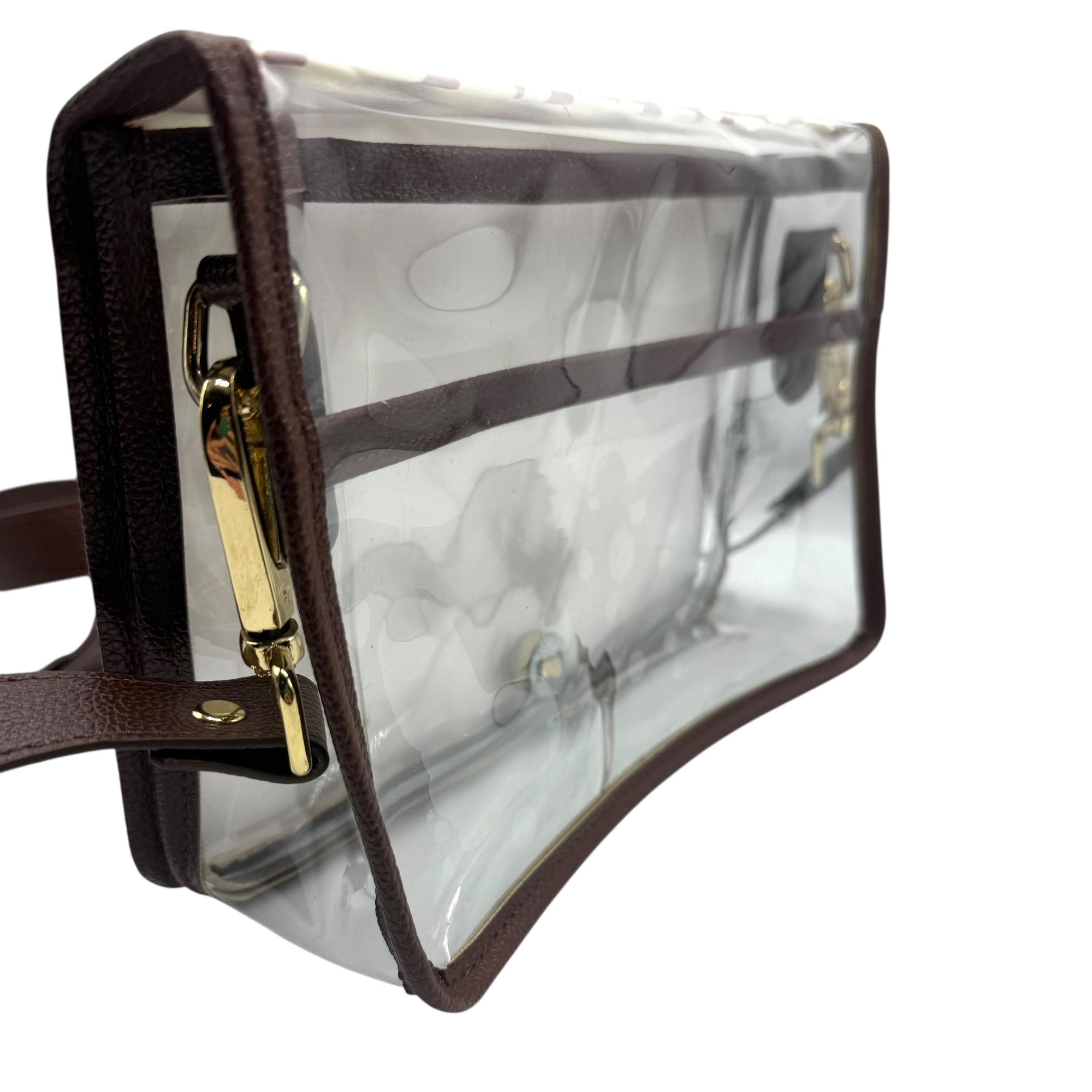 Orange and Navy Stripe Clear Stadium Bag with White Bamboo Stick