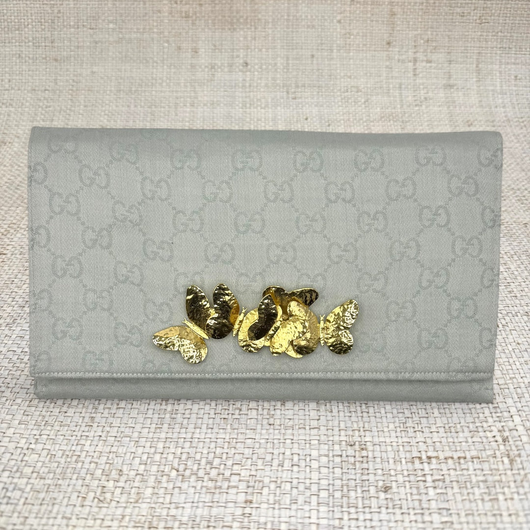 Gucci Logo Light Blue Scarf Clutch