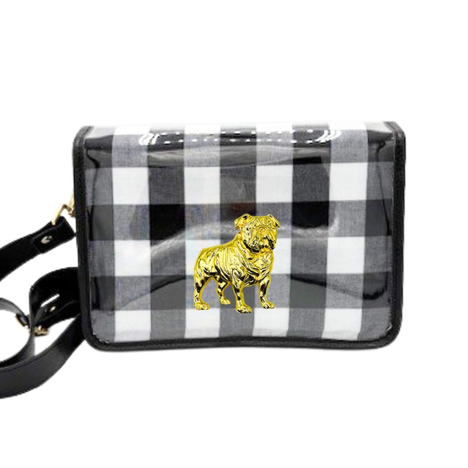 Black/White Buffalo Check Clear Stadium Bag with Bulldog