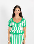Addie Top - Green Stripe (Puff Sleeve Version)
