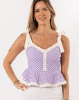 Addie Tie Top - Purple Gingham/White