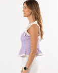 Addie Tie Top - Purple Gingham/White