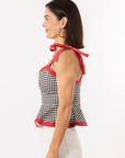 Addie Tie Top - Black Gingham/Red