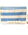 Light Blue and White Thiccc Stripe Clear Stadium Bag with White Bamboo Stick