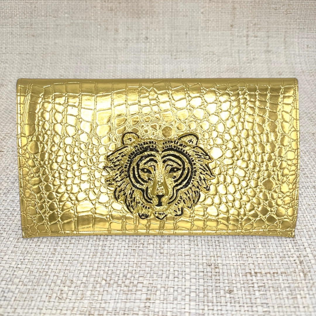 リアル　クロコダイル　クラッチ　パーティーバッグ　 アンティック　ゴールドトリム Gloria Clutch – Garland Bags