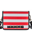 Red and White Thiccc Stripe Clear Stadium Bag with Black Bamboo Stick