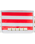 Red and White Thiccc Stripe Clear Stadium Bag with White Bamboo Stick