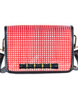 Red and White Grid Clear Stadium Bag with Black Bamboo Stick