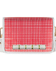 Red and White Grid Clear Stadium Bag with White Bamboo Stick (white trim)
