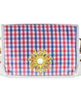 Red and Blue Gingham Clear Stadium Bag with White Starburst