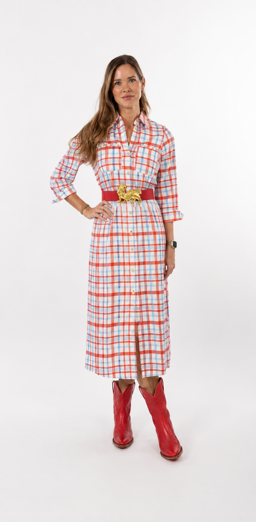 red and blue plaid dress Harper Soft and comfortable milk Color:Gold Rainbow Bachelors Gown - Elegant summer linen dress