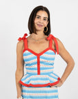 Addie Top (Tie Straps) - Blue Scallop