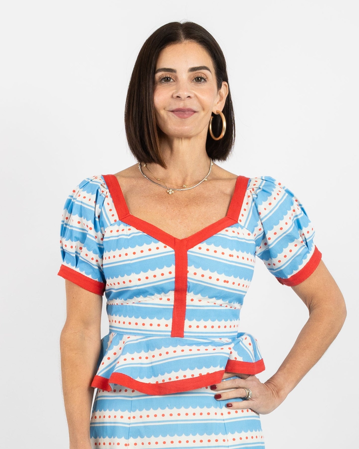 Addie Top (Puff Sleeves) - Blue Scallop – Garland Bags