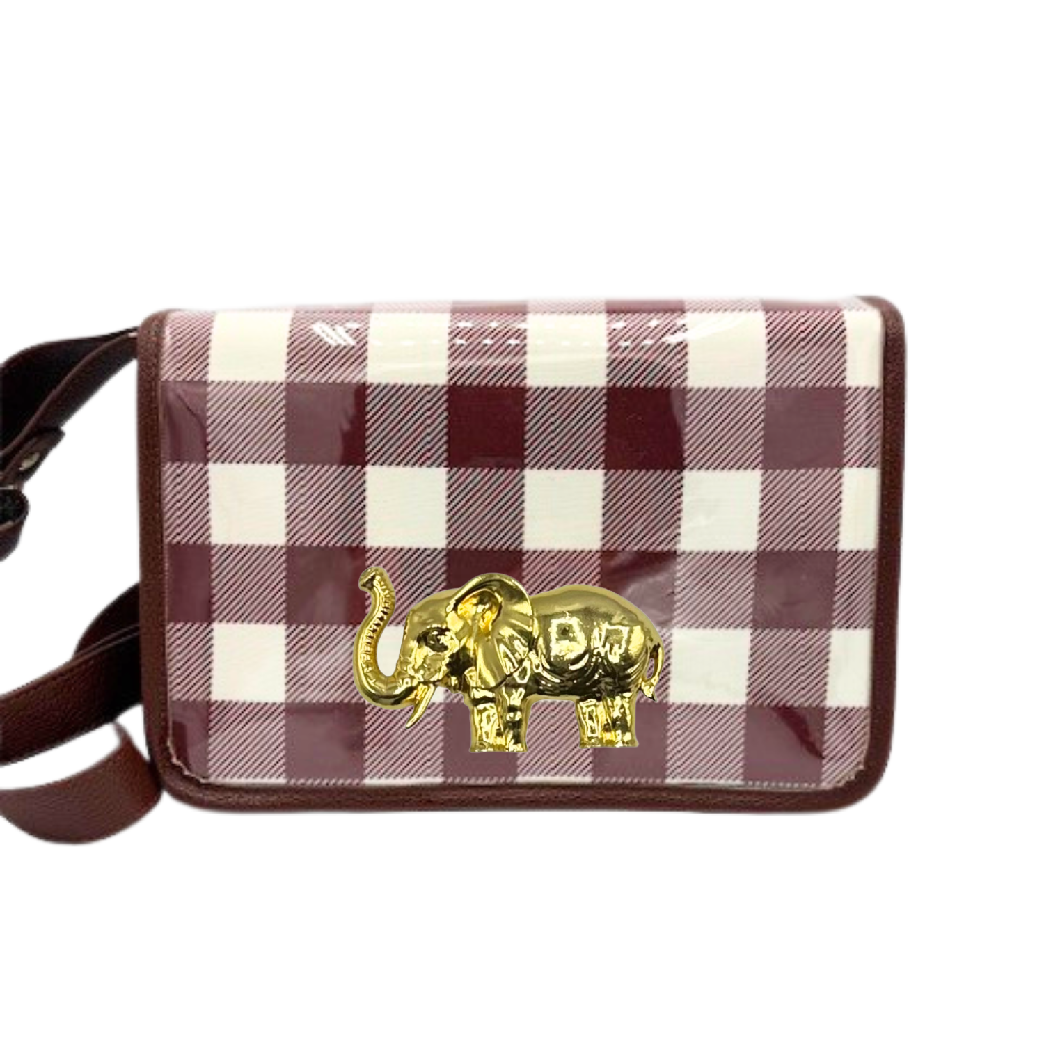 Crimson Buffalo Check Clear Stadium Bag with Elephant