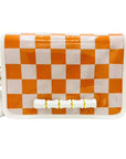 Orange Checkerboard Clear Stadium Bag with White Enamel Bamboo Stick