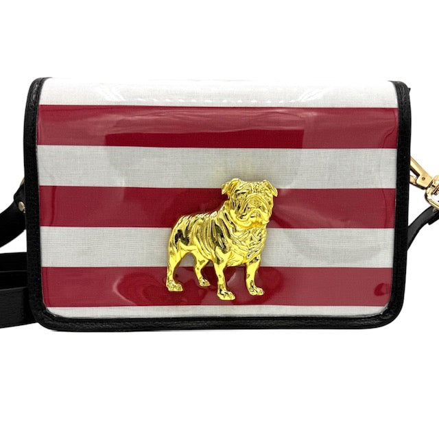 Red and White Thiccc Stripe Clear Stadium Bag with Bulldog