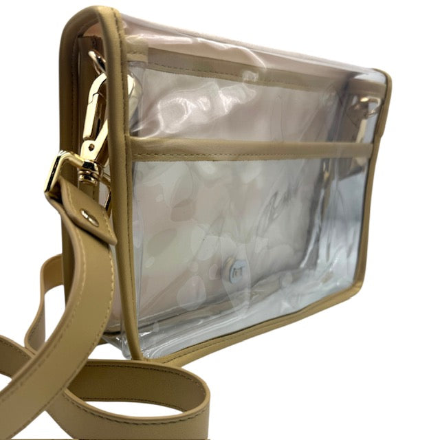 Maroon Thiccc Stripe Clear Stadium Bag with Gold Bamboo Stick