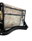 Red and White Thiccc Stripe Clear Stadium Bag with Black Bamboo Stick