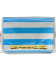 Light Blue and White Stripe Clear Stadium Bag with Gold Bamboo Stick