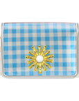 Light Blue and White GIngham Clear Stadium Bag with White Starburst