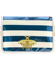 Navy Stripe Clear Stadium Bag with Gold Bee