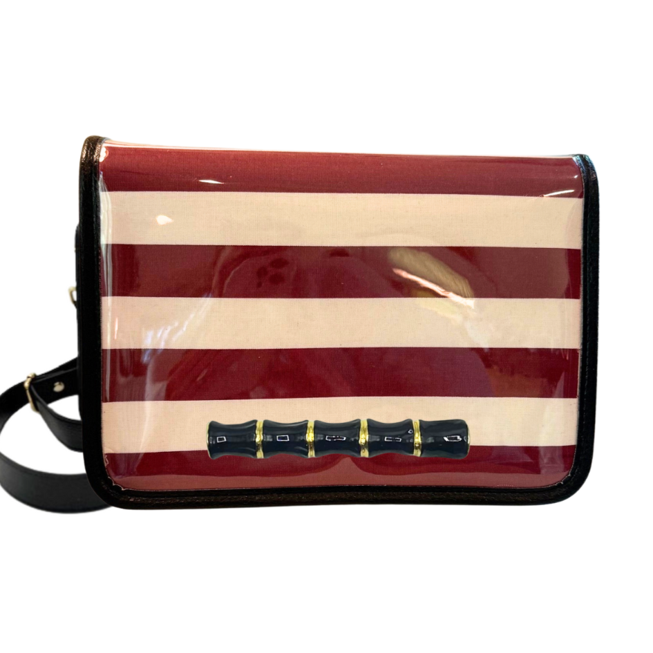Maroon Thiccc Stripe Clear Stadium Bag with Black Bamboo Stick