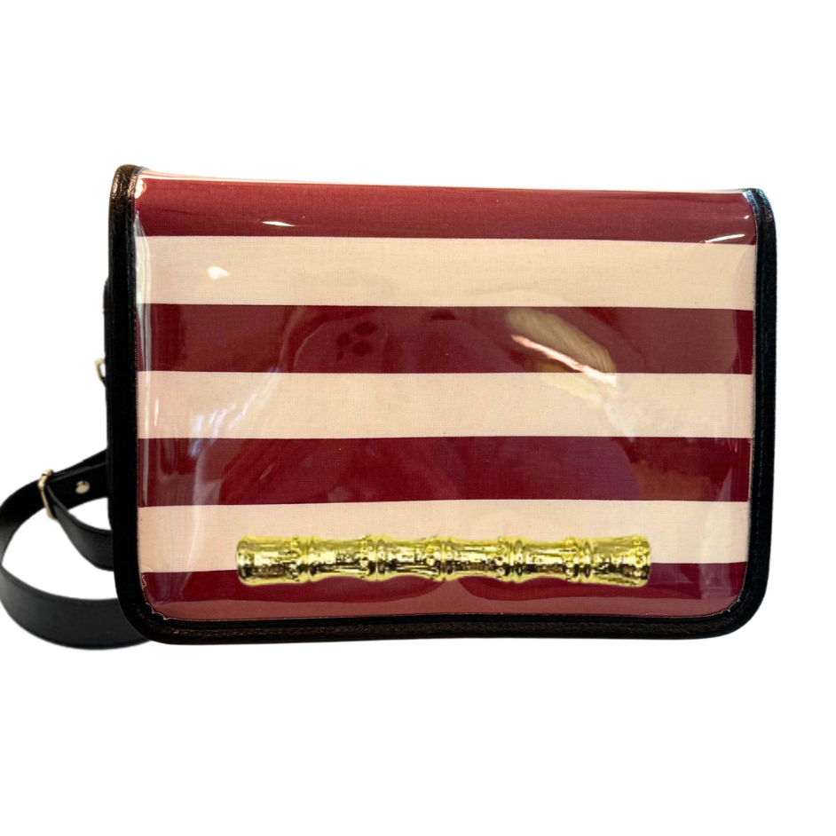 Maroon Thiccc Stripe Clear Stadium Bag with Gold Bamboo Stick