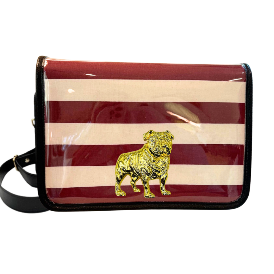 Maroon Thiccc Stripe Clear Stadium Bag with Gold Bulldog