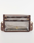 Petite Leaping Leopards Clear Stadium Bag with White Bamboo Stick (brown trim)